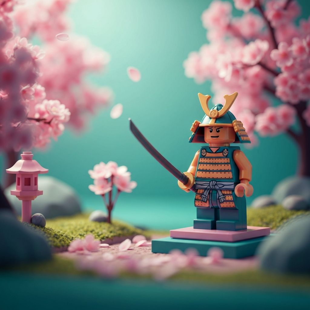 Samurai Minifigure in Japanese Garden